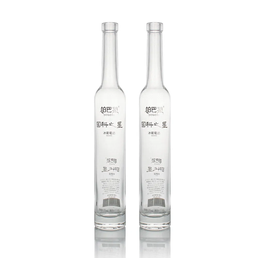 Manufacturer Custom Super Flint Clear 375ml Long Neck Ice Wine Glass Bottle Tall Skinny Ice Wine Bottle