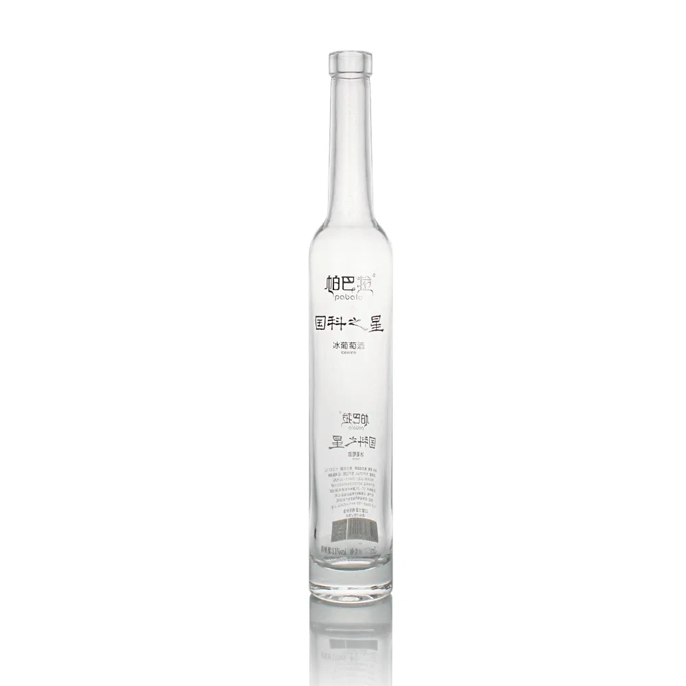 Manufacturer Custom Super Flint Clear 375ml Long Neck Ice Wine Glass Bottle Tall Skinny Ice Wine Bottle