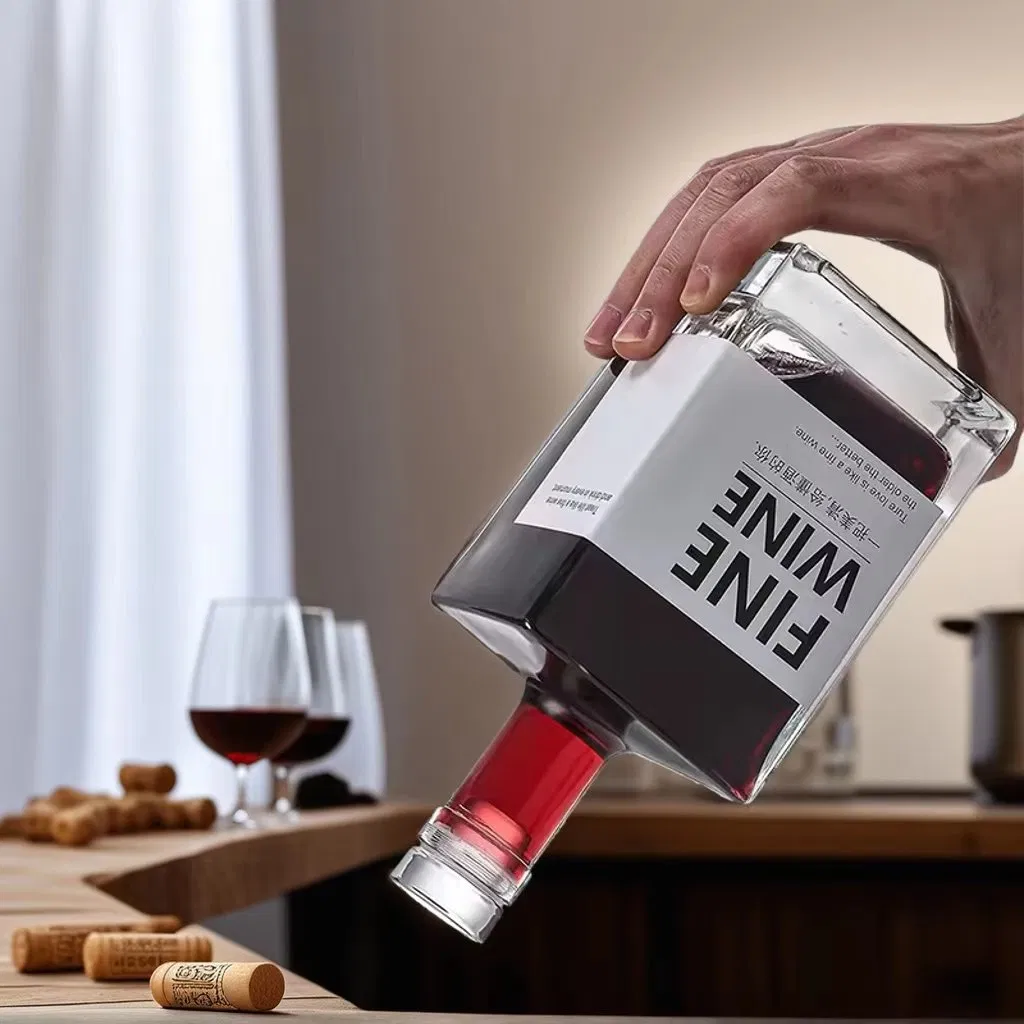 Wholesale Custom Logo Square Luxury Liquor Bottles 500ml 750ml Empty Vodka Whiskey Glass Bottle for Spirit