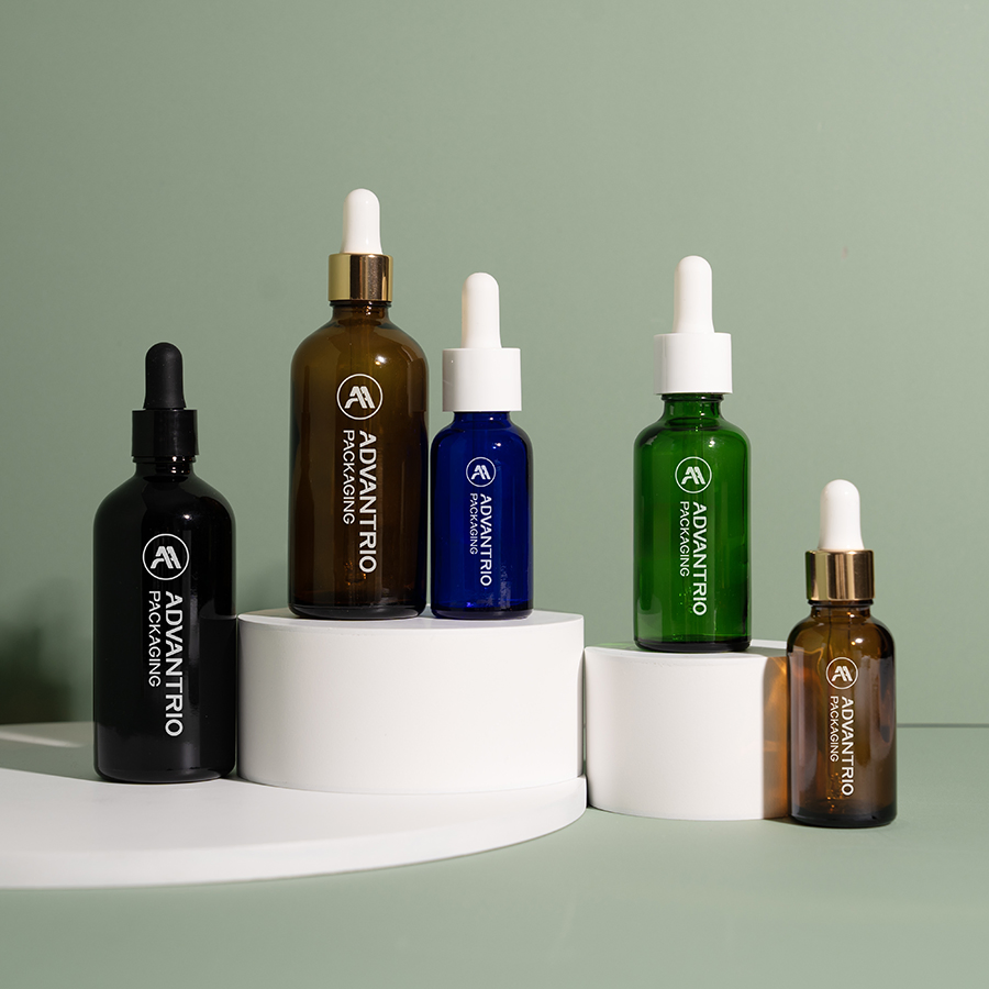 Essential Oil Glass Dropper Bottle with Thick Bottom Screen Printed Lid for Cosmetic Use