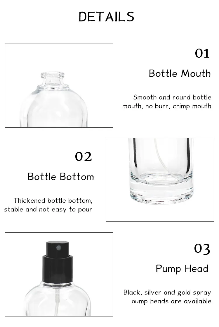 Thick Base Empty Glass Perfume Bottle with Lids OEM ODM