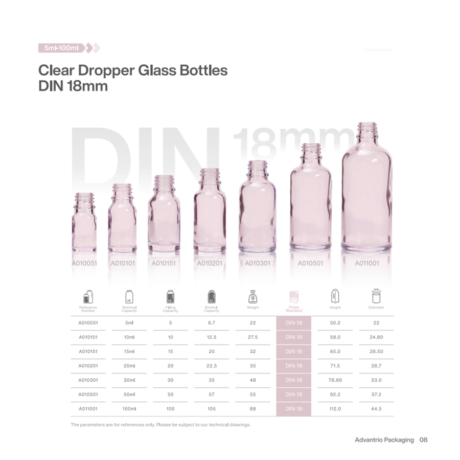 Essential Oil Glass Dropper Bottle with Thick Bottom Screen Printed Lid for Cosmetic Use