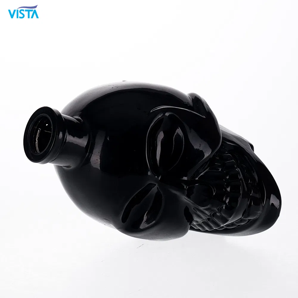 350ml High Flint Skull Shape Glass Bottle for Liquor with Cork Finish and Black Spray