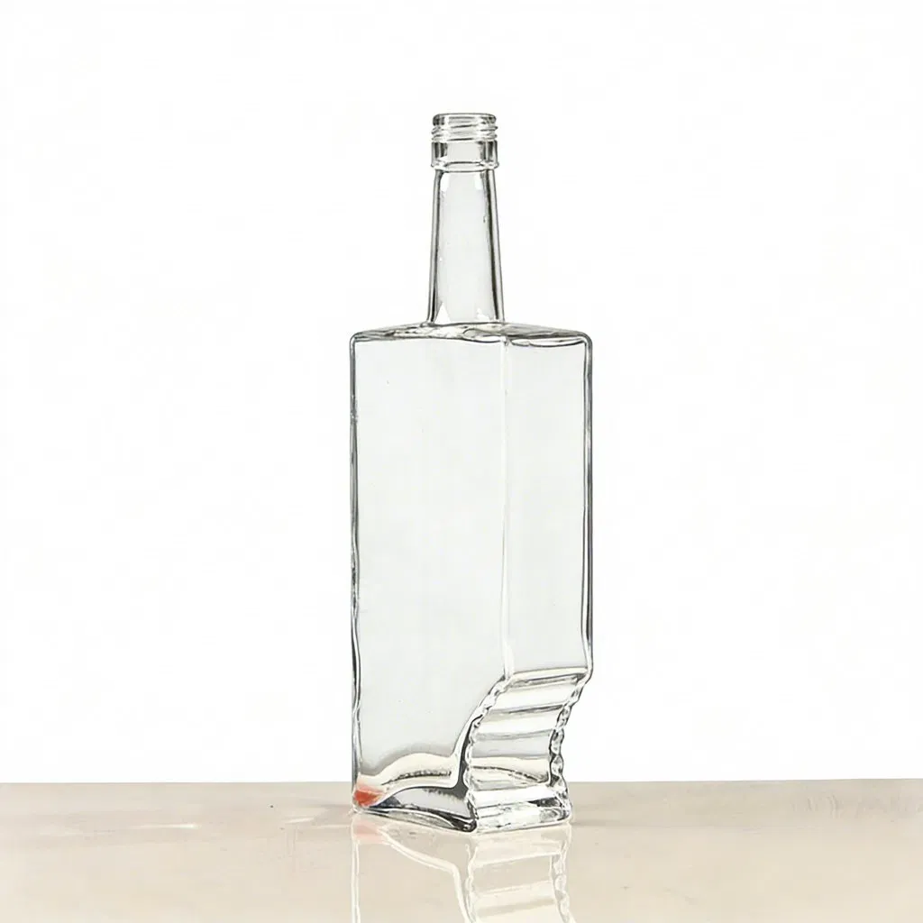 Customized Extra Flint Empty Clear Square Shape Tequila Rum Gin Vodka Crystal Glass Wine Bottle with Stopper
