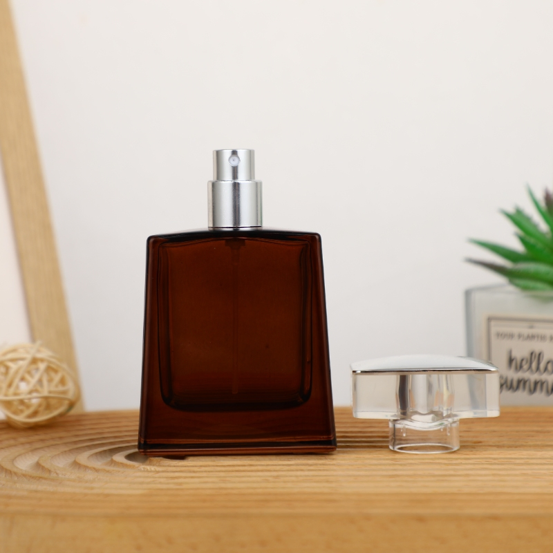 Unisex Amber Square Perfume Bottle with Thick Base for Travel Friendly Use