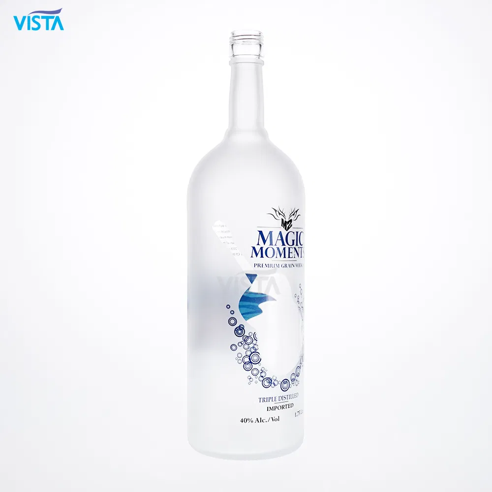 Large Capacity Clear Glass Vodka Bottle with Screw Cap and Frost Finish