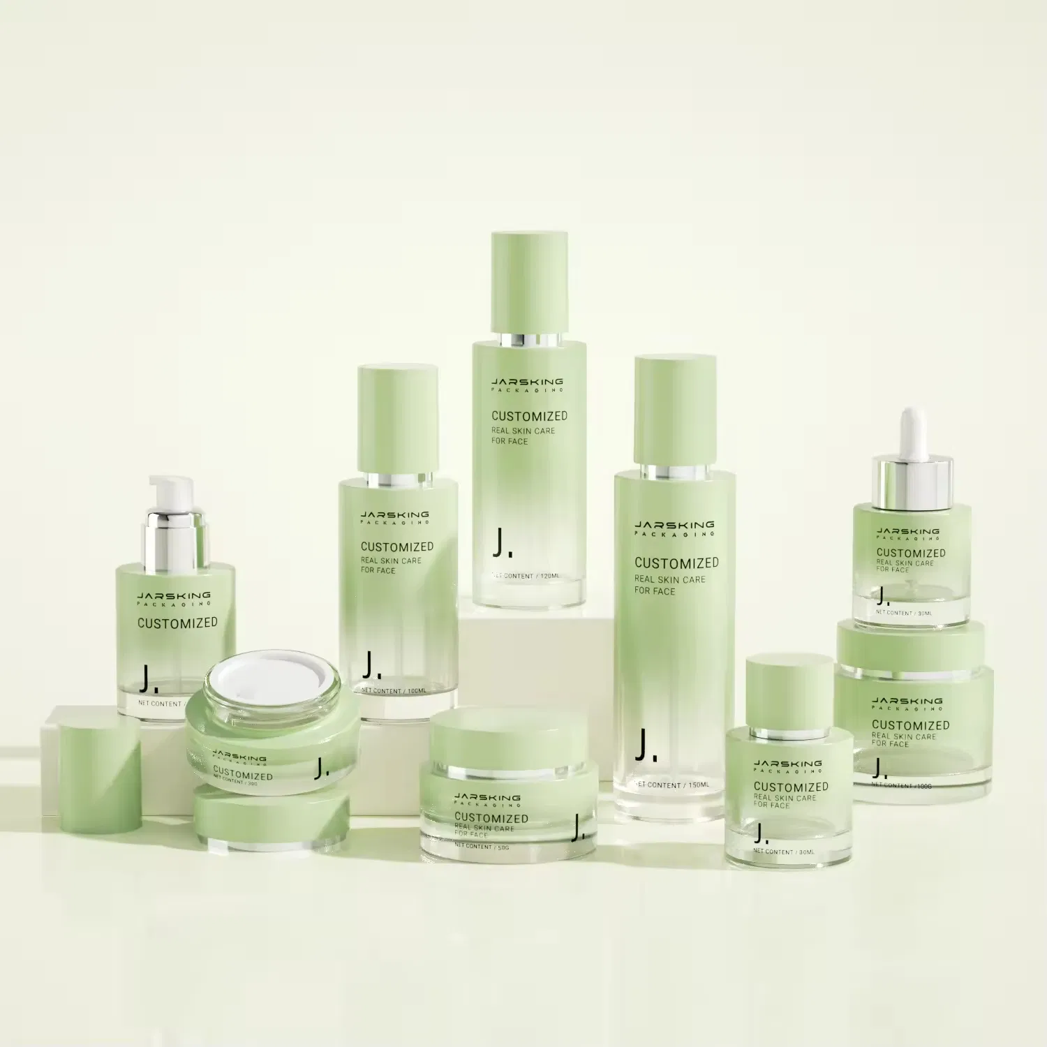 Wholesale Unique Colored Transparent Cosmetic Packaging Set Custom Printed Face Cream Jar Glass Lotion Bottle with Pump