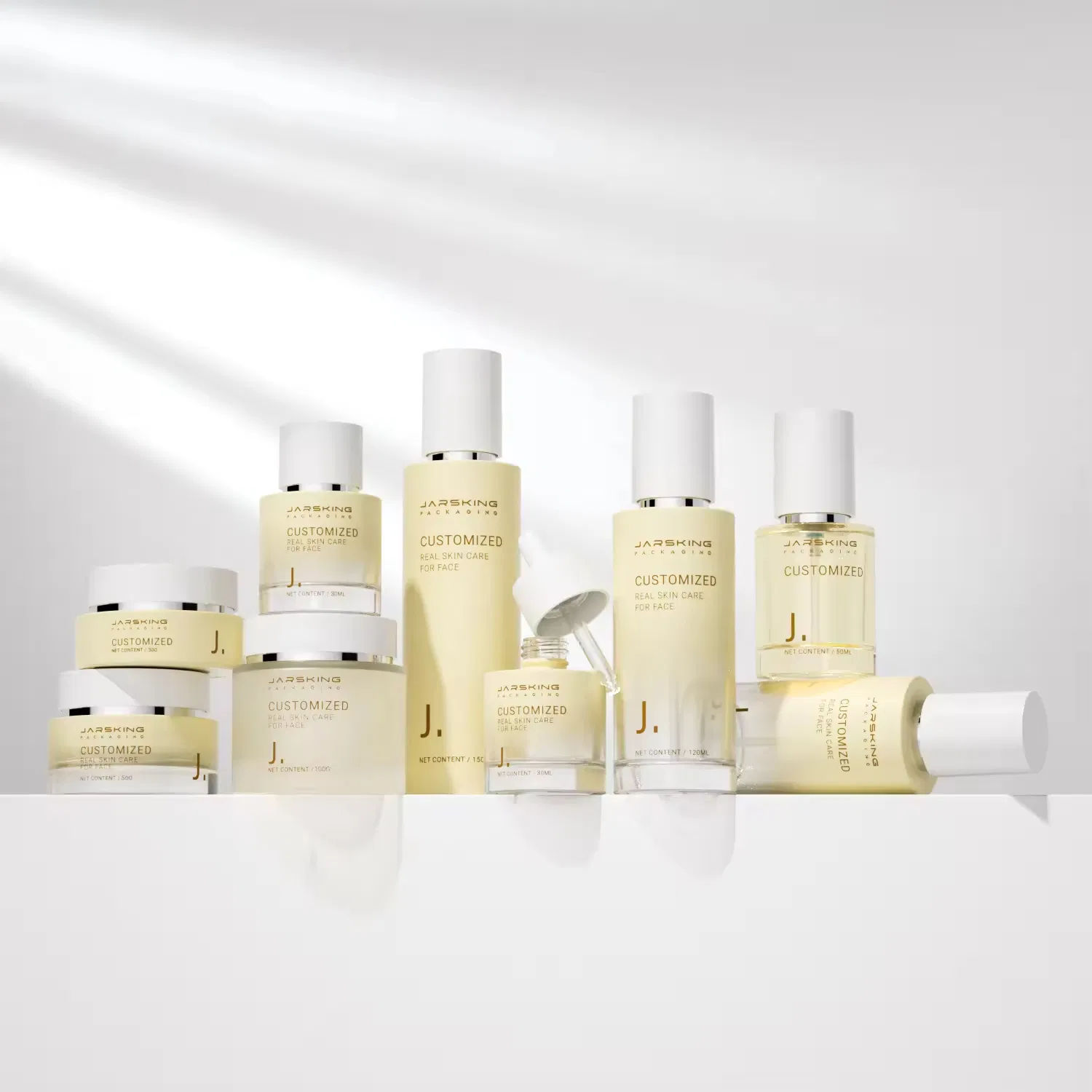 Wholesale Unique Colored Transparent Cosmetic Packaging Set Custom Printed Face Cream Jar Glass Lotion Bottle with Pump