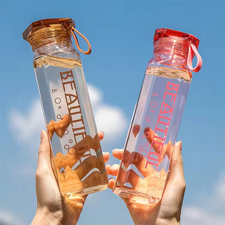 Diamond-Shaped Water Cup Portable Students Conveniently Glass Perswater Bottle Nalized Transparent Printed Logo with Cover