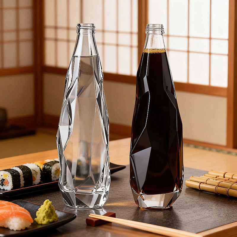 Custom Unique Luxury 330ml 500ml 750ml Clear Diamond Shape Glass Bottle for Spirits Whisky Vodka Tequila Spirits with Screw Cap