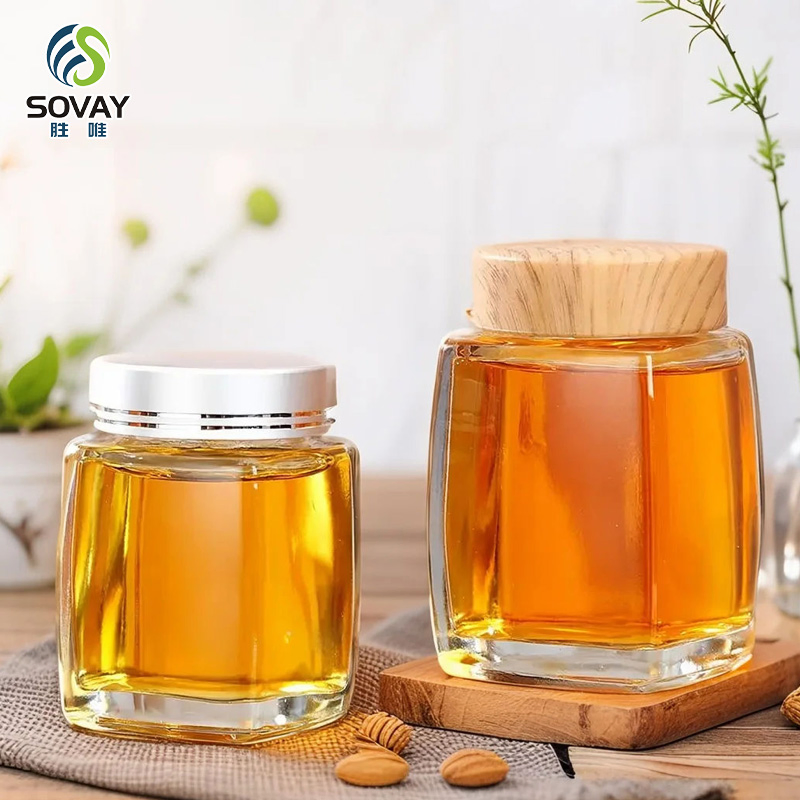 Wholesale Honey Jam Tea Bottle Thick Square Glass Jar Screw Cap Screen Printed Surface Canned Food Chili-Custom Colors Custom