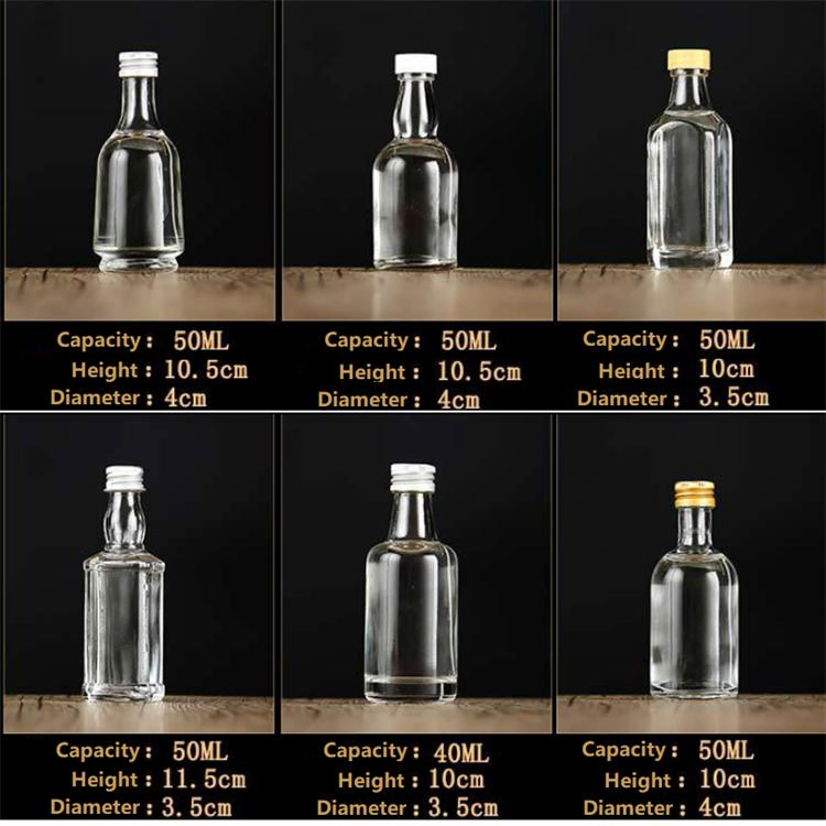 Manufacturers Wholesale 50ml Mini Small Liquor Whiskey Spirit Vodka Glass Bottles
