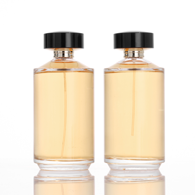 Custom Logo Oblique Shoulder Cylinder Shape Empty Glass Perfume Bottle with Black Lids Thick Base Perfume Bottle with Box