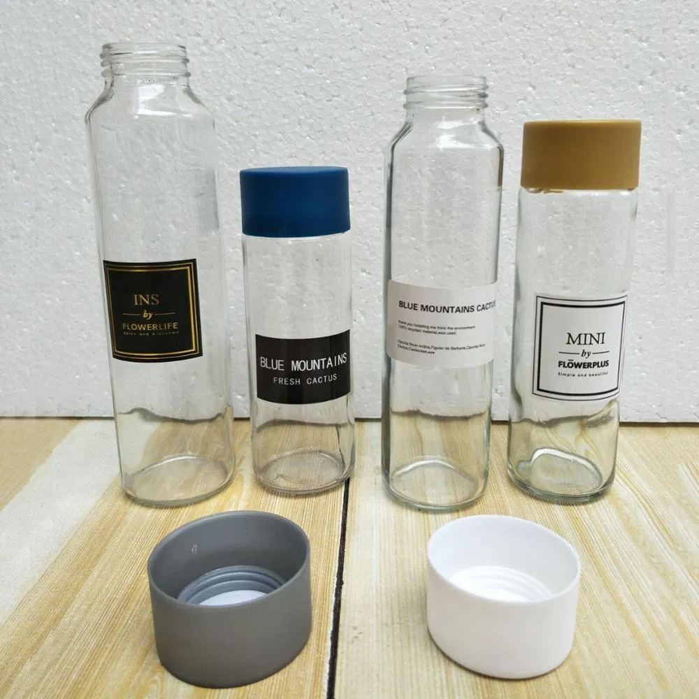 Luxury Screen Printing Extra Flint Material 500ml 750ml Beverage Juice Water Glass Bottle with Plastic Lid