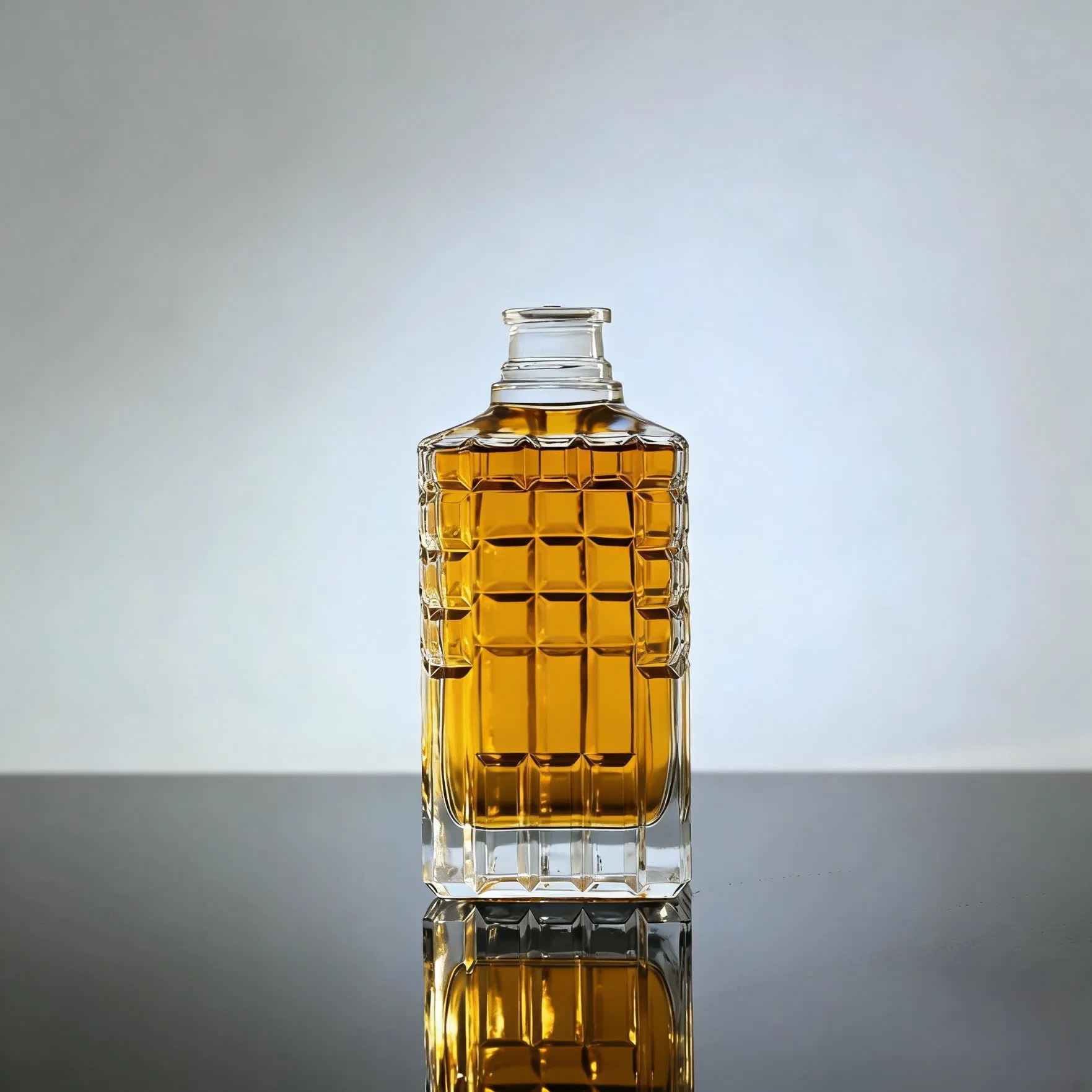 Wholesale 500ml Short Neck Transparent Square Glass Liquor Bottle for Whiskey Vodka Pisco Brandy Spirits