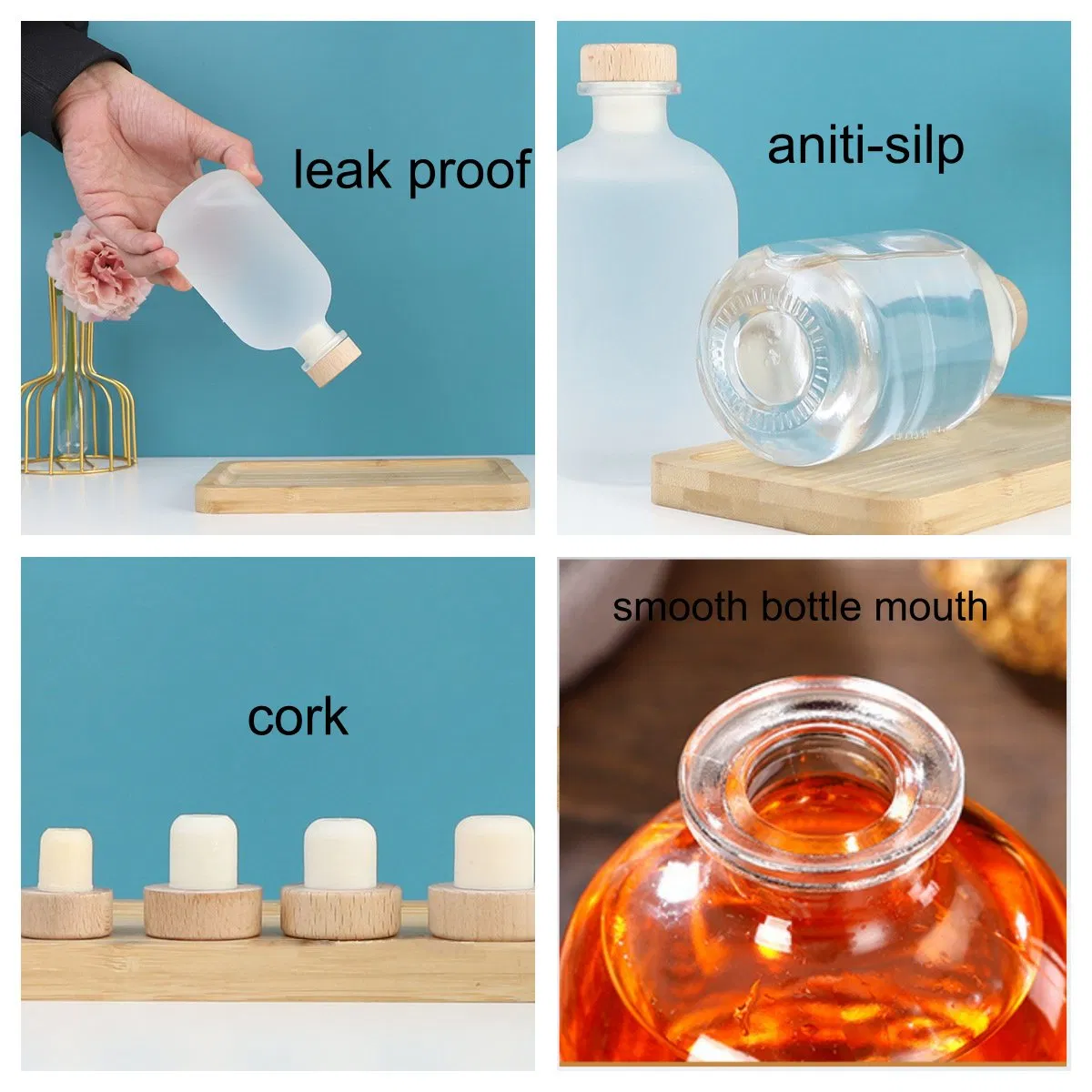 Luxury Empty 100ml 250ml 375ml 500ml Clear Frosted Glass Cork Sealed Wine Bottle for Liquor Juice Vodka Custom Lales