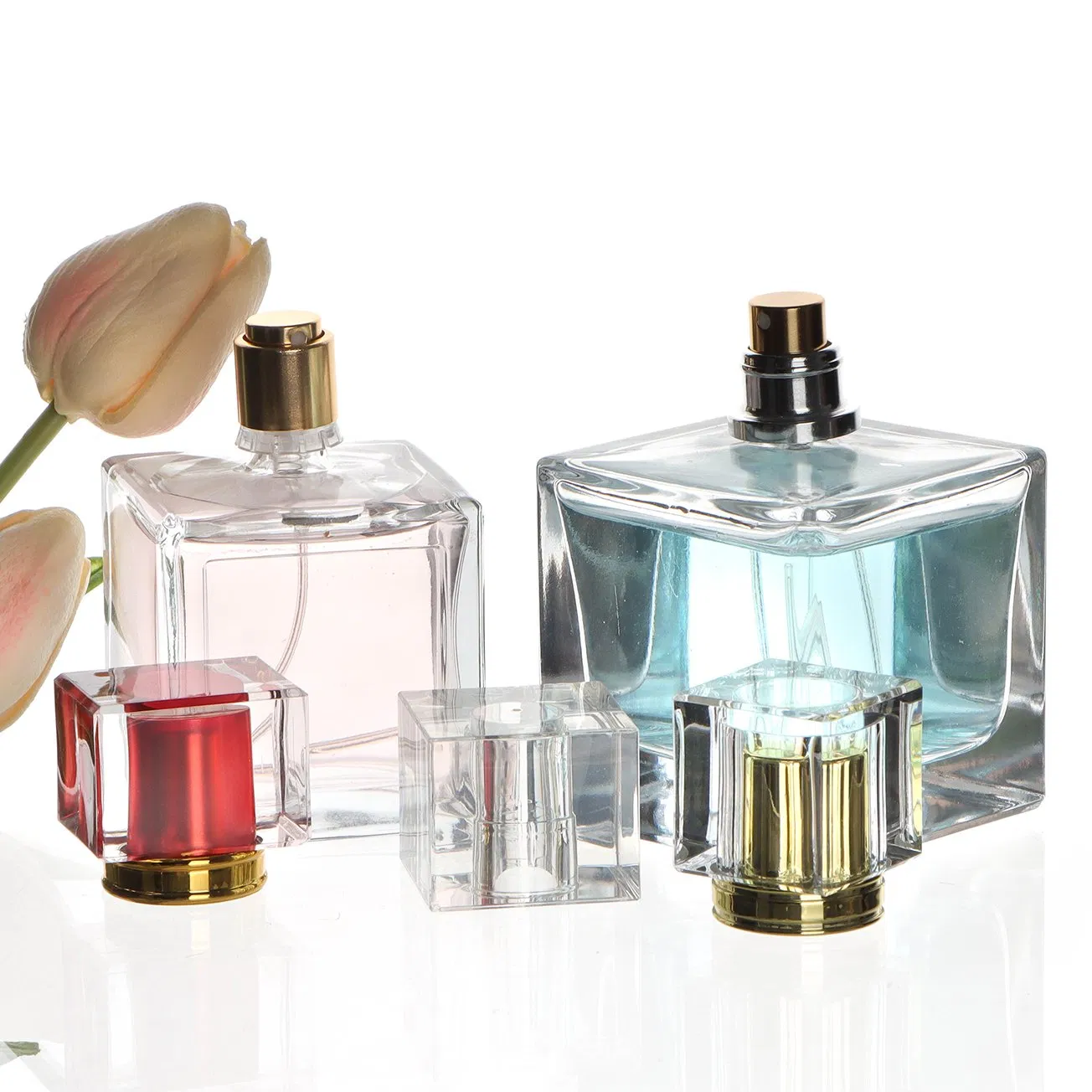 Wholesale Square Glass Perfume Bottles 30ml 50ml 100ml with Bayonet Spray Dispenser Matte Finish and Screw Cap Transparent