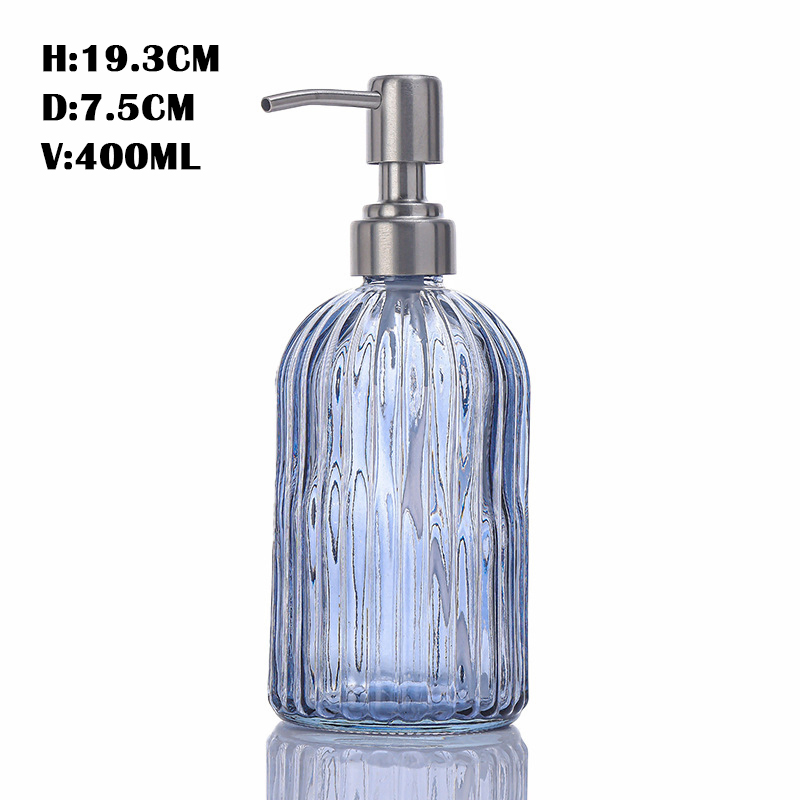 Screen Printed 400ml Round Glass Liquid Soap Dispenser Pump Bottle for Cosmetic