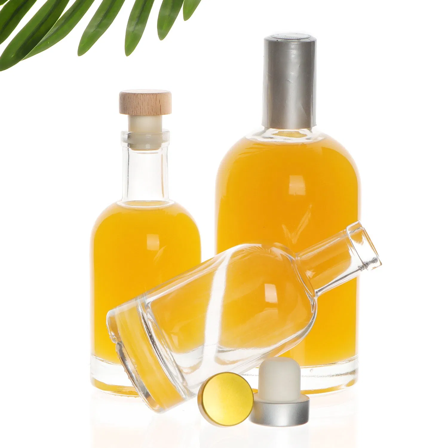 Mini 10cl 100ml Round Liquor Glass Bottle Flint Glass Alcohol Tequila Vodka Spirit Rum Liqueur Gin Bottle with Wood Top Cork