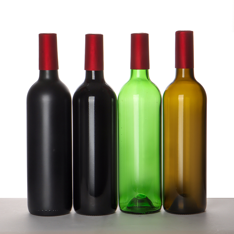500ml 750ml Amber Brown Red White Blue Assortment Glass Bordeaux Wine Bottle Flat-Bottomed Cork Finish