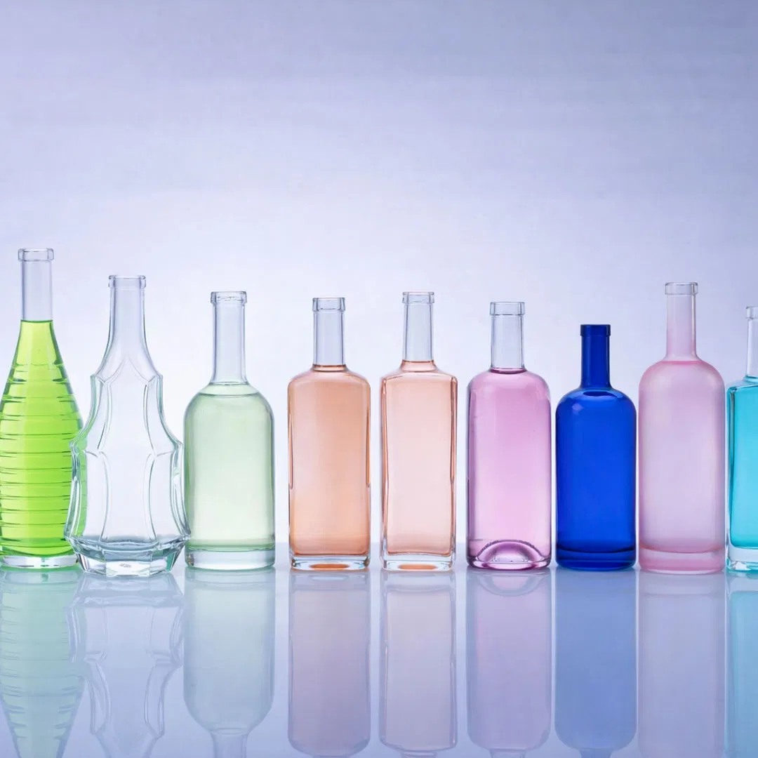 375ml 500ml 700m 750ml 1000ml Whisky Tequila Bourbon Vodka Rum Brandy Custom Color Printing Frosted Special Unique Shape Luxury Glass Liquor Bottle with Cork