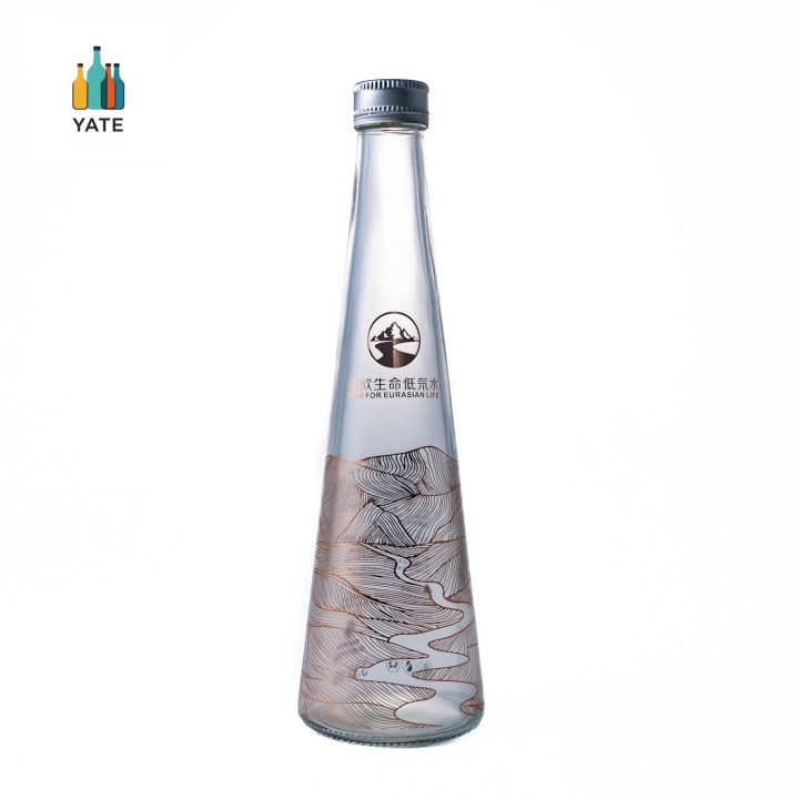 High Quality Tall and Long Neck Water Drop Shape 330 500 Popular Glass Bottles with Hot Stamping