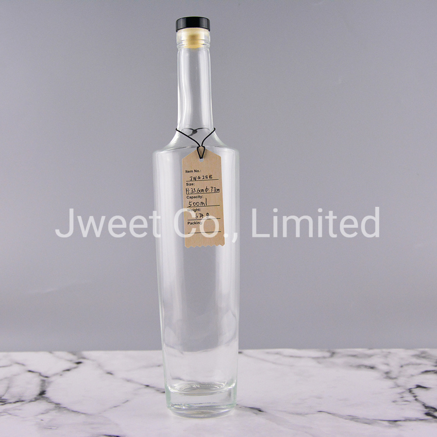 Factory High Flint Glass Long Neck Tall Round Glass Bottle Liquor Package
