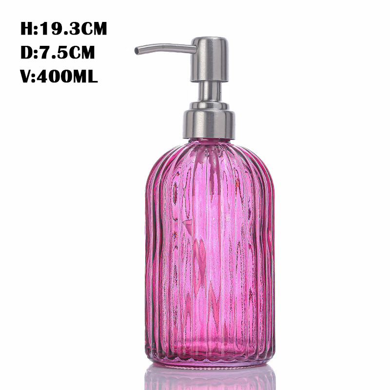 Screen Printed 400ml Round Glass Liquid Soap Dispenser Pump Bottle for Cosmetic
