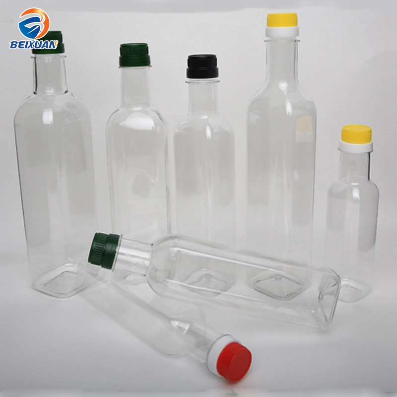 500ml Square Shape Clear Plastic Pet Cooking Cemallia Oil Bottle with Colorful Lid Custom Sticker