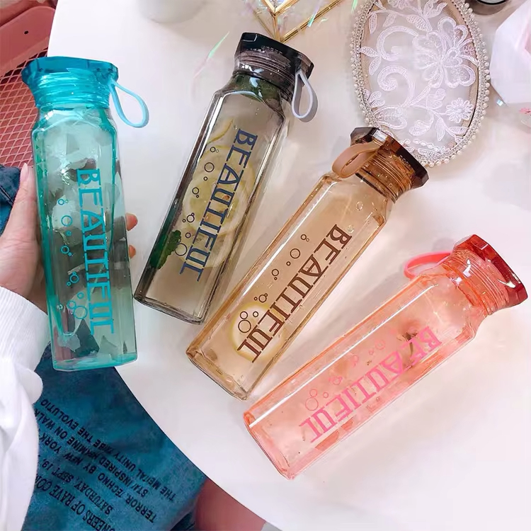Diamond-Shaped Water Cup Portable Students Conveniently Glass Perswater Bottle Nalized Transparent Printed Logo with Cover