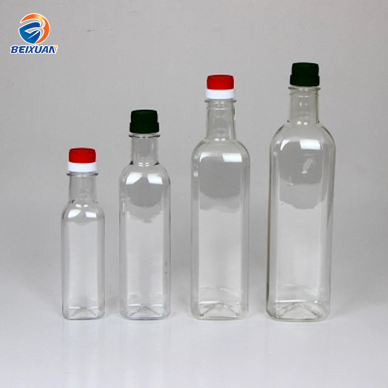 500ml Square Shape Clear Plastic Pet Cooking Cemallia Oil Bottle with Colorful Lid Custom Sticker