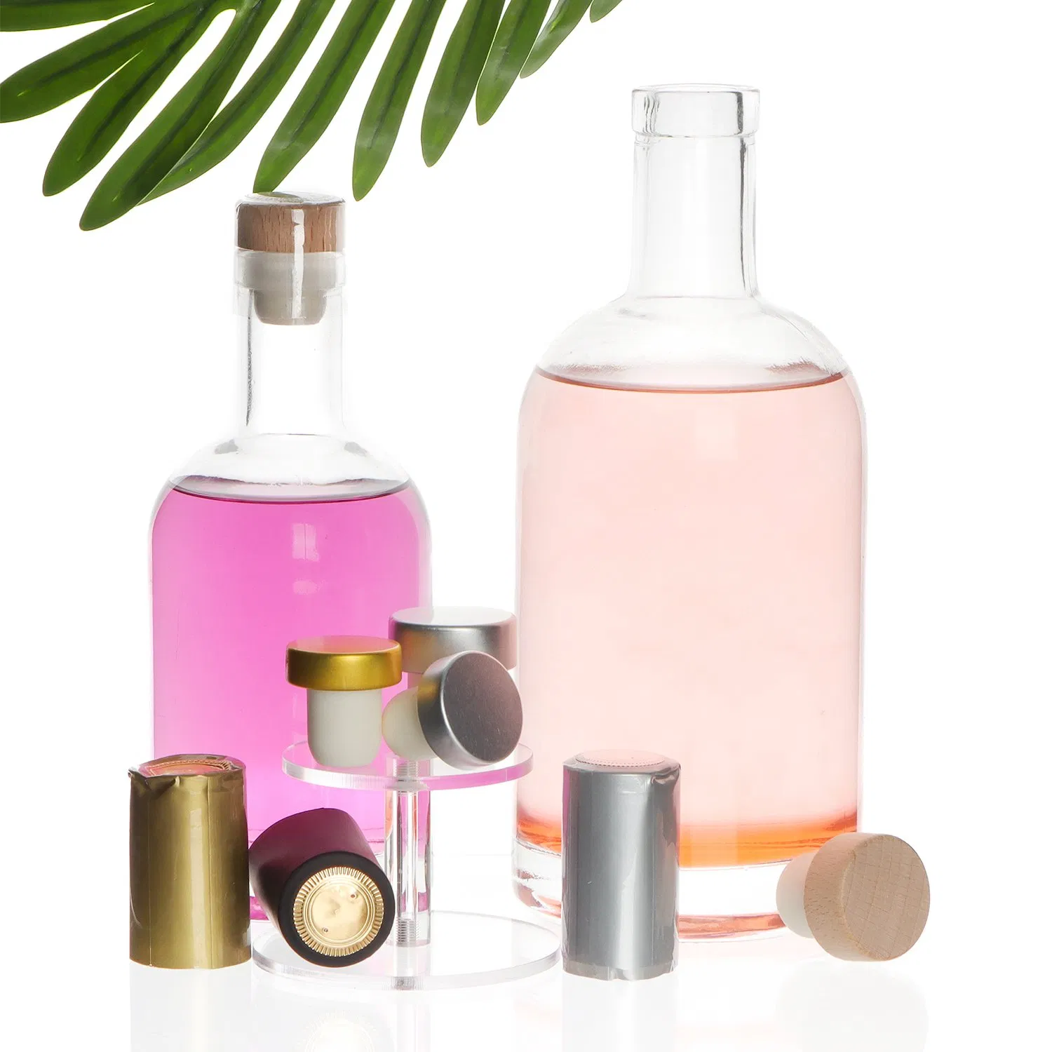 Mini 10cl 100ml Round Liquor Glass Bottle Flint Glass Alcohol Tequila Vodka Spirit Rum Liqueur Gin Bottle with Wood Top Cork