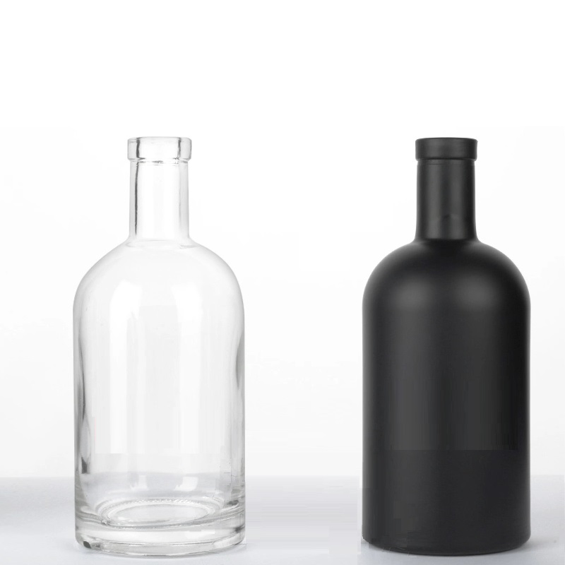 100ml 200ml 375ml 500ml 700ml 750ml 1000ml Clear Black Nordic Round Empty Rum Whisky Spirit Gin Vodka Glass Liquor Bottle with Cork Cap