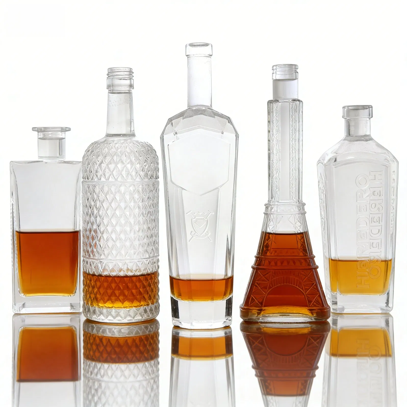 100ml375ml500ml700ml750ml 1000ml Liquor Bottle Custom Printing Frosted Whiskey Rum Tequila Vodka Mezcal Bourbon Glass Liquor Bottle with Cork Stopper Guala Cap