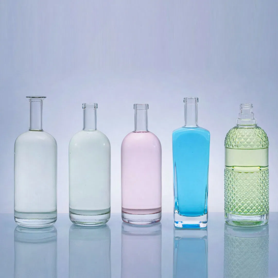 375ml, 500ml, 750ml, 1000ml Frosted Custom Printing Bottle Decanter Private Label Whiskey Tequila Mezcal Gin Glass Packaging Glass Spirits Bottle with Cork Lid