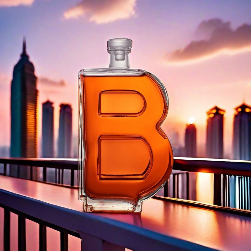 Custom Premium Letter B Shaped Empty Brandy Bottle Unique Super Flint Borosilicate Alcohol Tequila Whisky 750ml 1000ml Vodka Spirit Glass Liquor Bottle for Gift