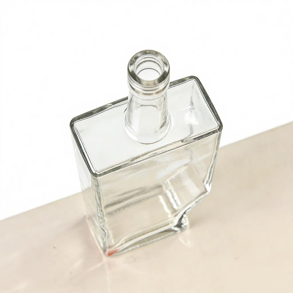 Customized Extra Flint Empty Clear Square Shape Tequila Rum Gin Vodka Crystal Glass Wine Bottle with Stopper