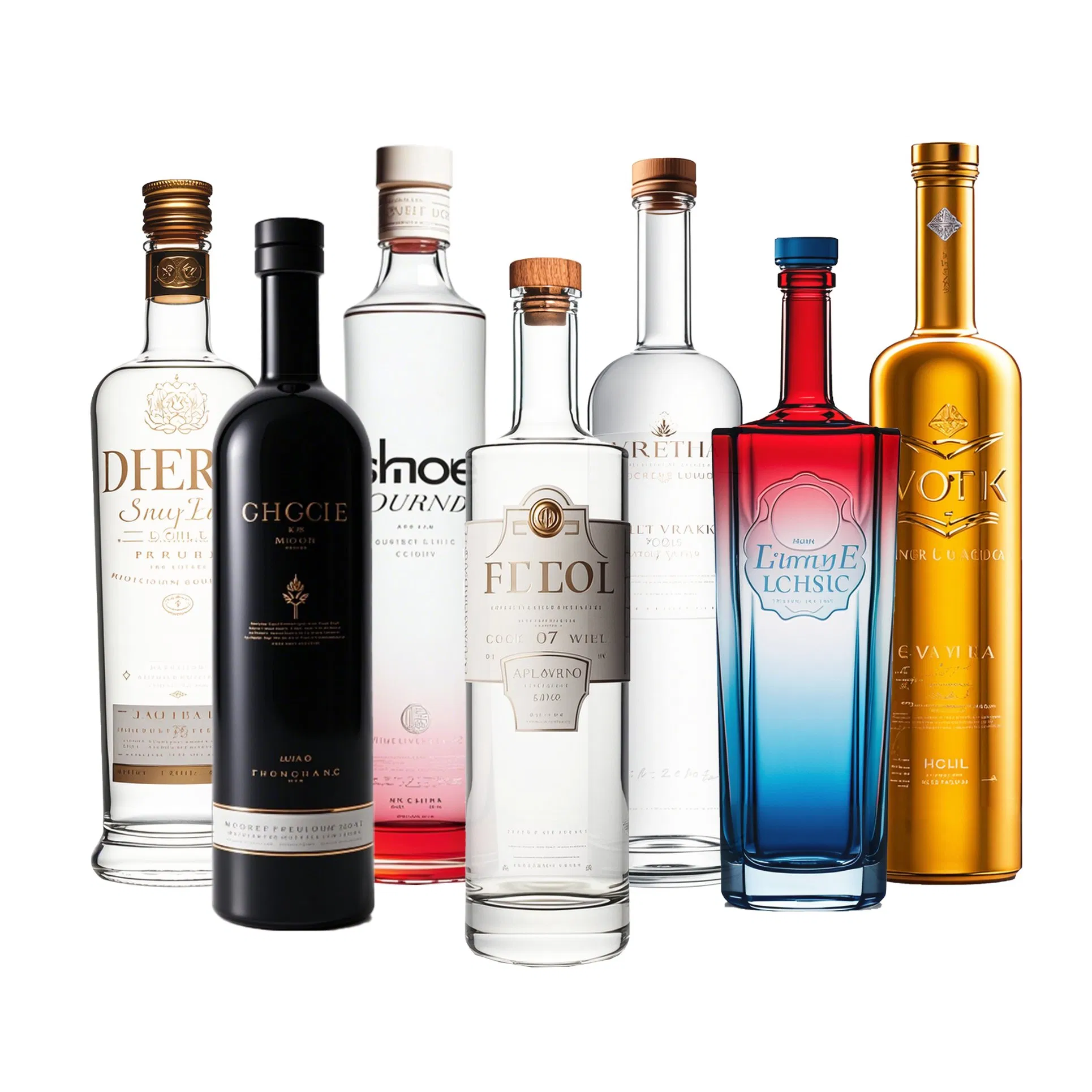 Custom Luxury Clear Brandy Whisky Gin Rum Tequila Alcohol Bottle 750ml 700ml Elegant Black Electroplate Glass Spirits Liquor Glass Bottle of Vodka with Cork