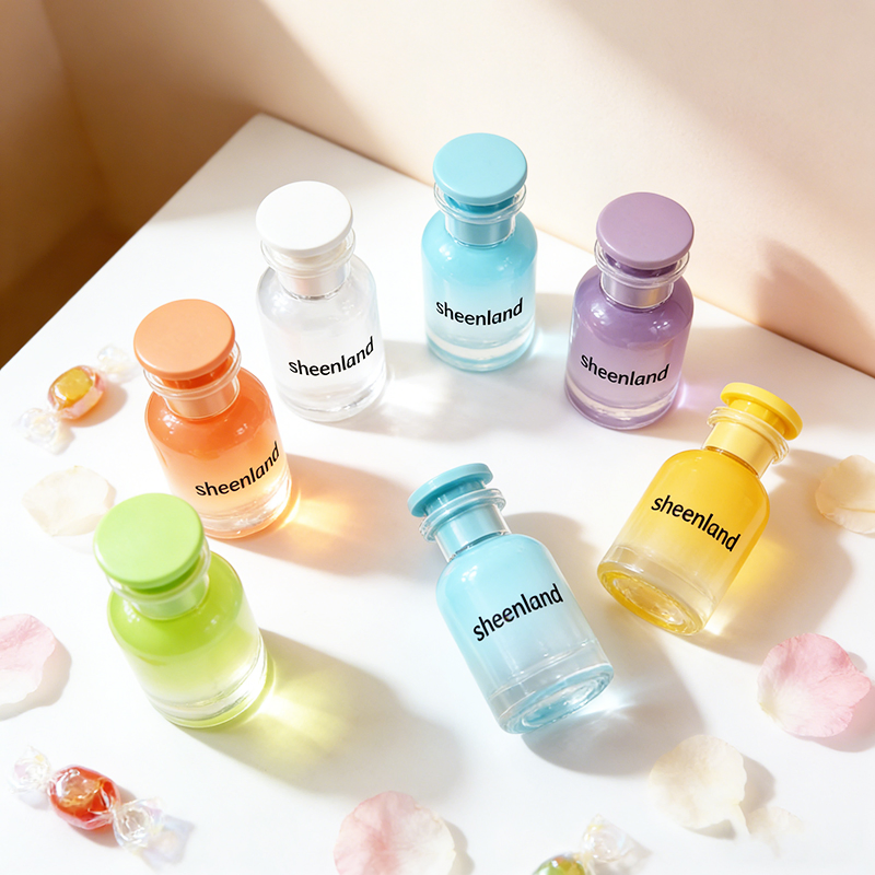 Round Glass Perfume Bottle 30ml Transparent Colored Glass Bottle for Perfume Packaging