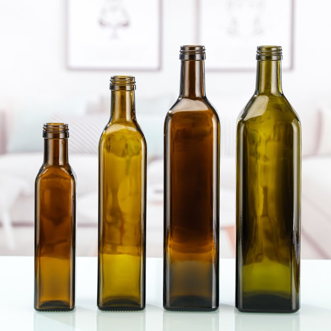 500ml Dark Green Sesame Walnut Olive Oil Tea-Colored Light-Proof Square Glass Oil Bottle