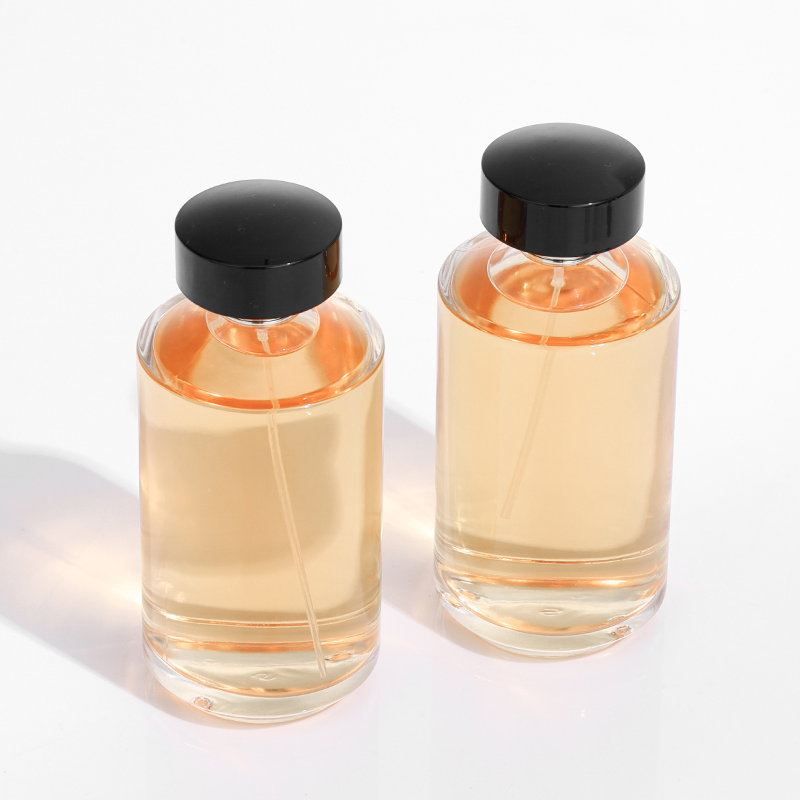 Custom Logo Oblique Shoulder Cylinder Shape Empty Glass Perfume Bottle with Black Lids Thick Base Perfume Bottle with Box
