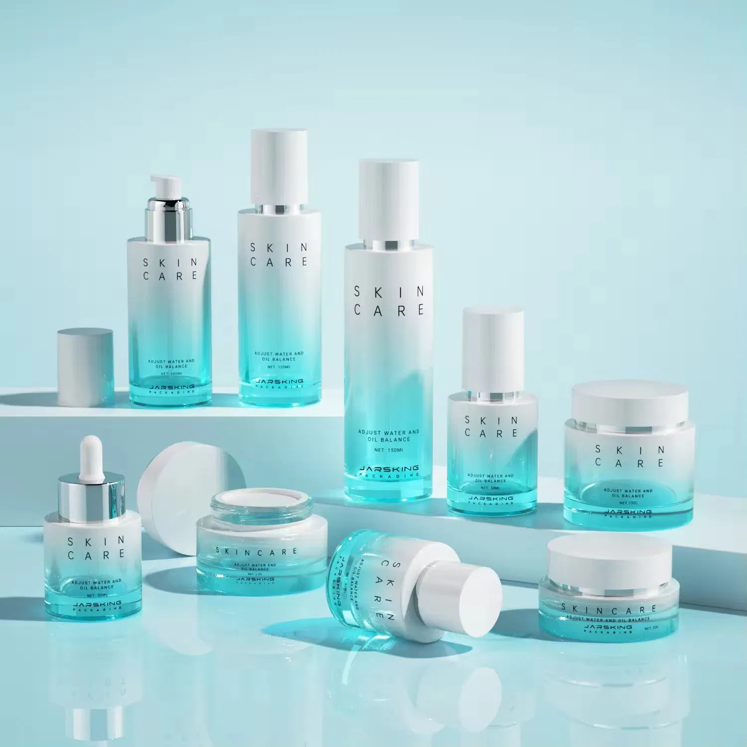 Wholesale Unique Colored Transparent Cosmetic Packaging Set Custom Printed Face Cream Jar Glass Lotion Bottle with Pump