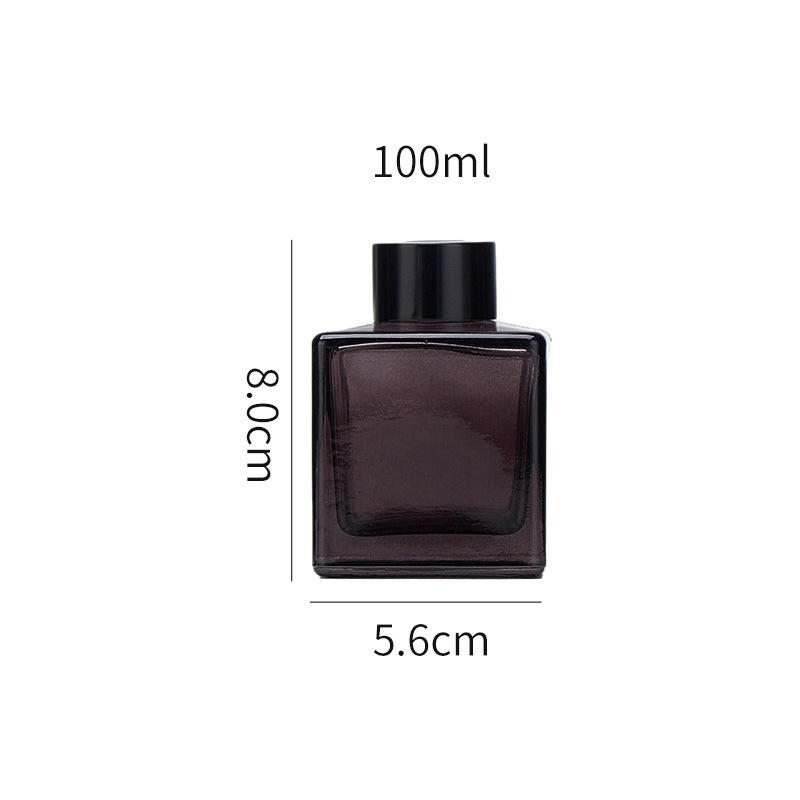 Square Aromatherapy Diffuser Glass Bottle 50ml 100ml 150ml 200ml Perfume Bottle Black Wooden Lid Aroma Reed Diffuser Glass Bottles Rattan Stick Glass Bottle