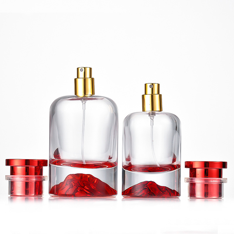 Thick Base Red Color Glass Perfume Bottle with Lids Luxury Empty Cosmetic Perfume Bottle