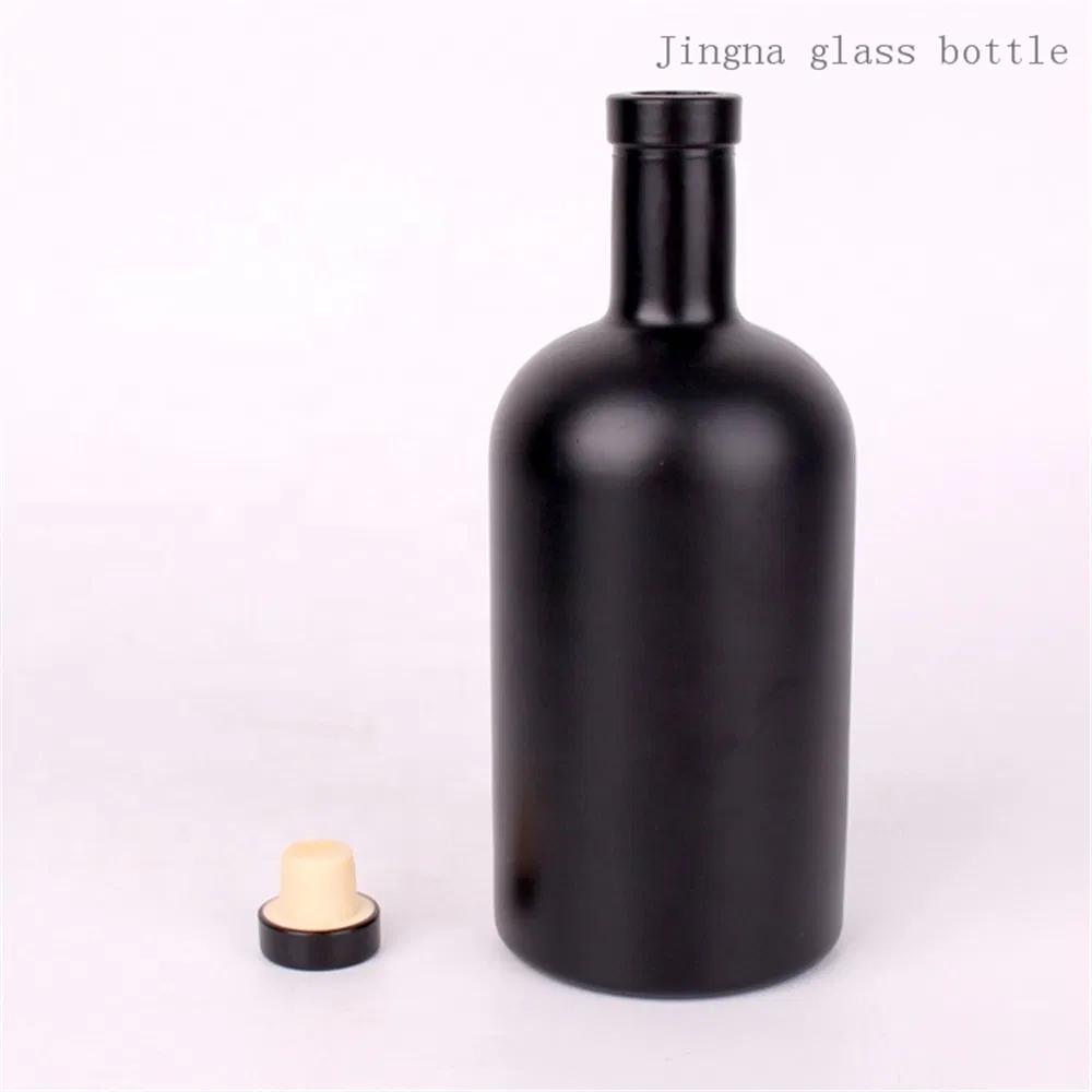 Jingna Matte Black Empty 200ml 375ml 500ml Round Mini Spirit Liquor Tequila Brandy, Vodka Whisky Wine Alcohol Beverage Drink Glass Bottle with Cork Top
