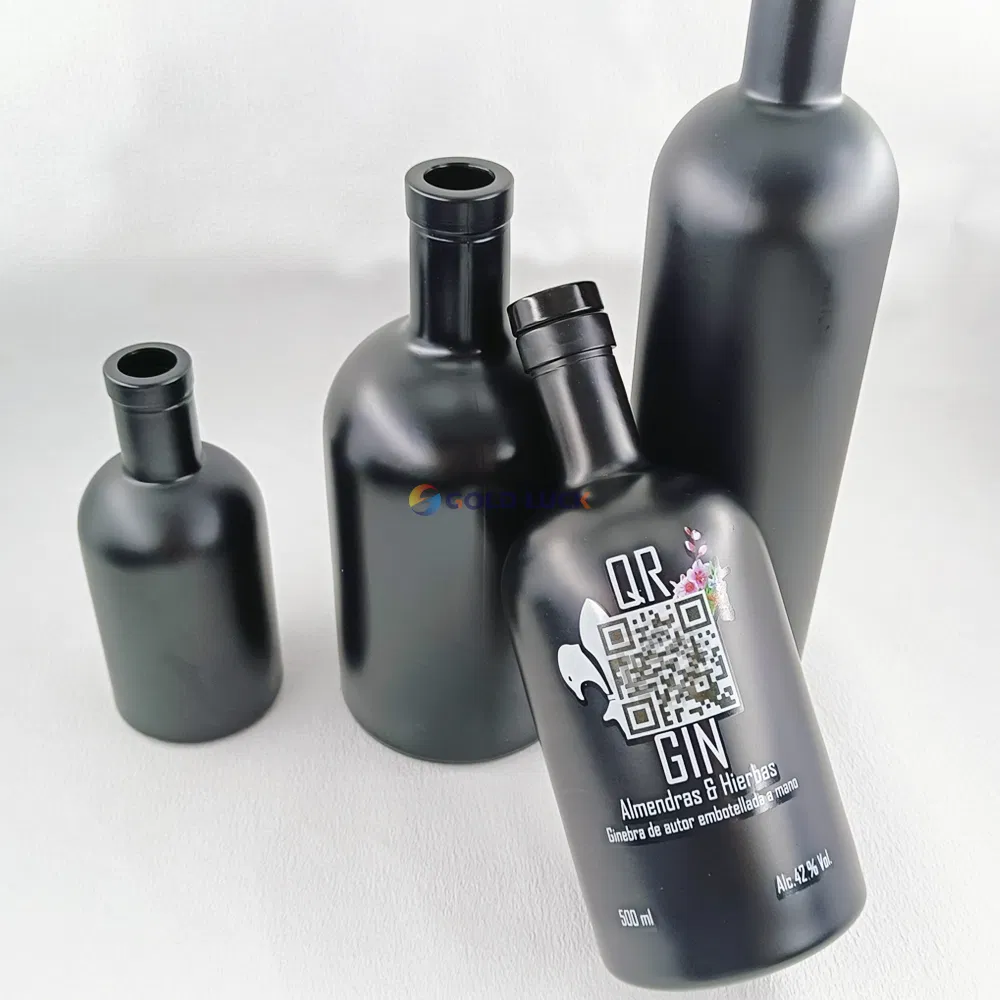 200ml 500ml 700ml 750ml Black Round Liquor Whisky Vodka Gin Glass Bottle