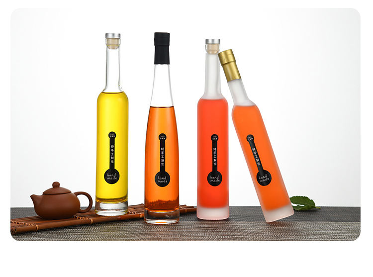 Manufacturer Custom Flint Clear 375ml Long Neck Ice Wine Glass Bottle, High Quality Tall Skinny Ice Wine Bottle