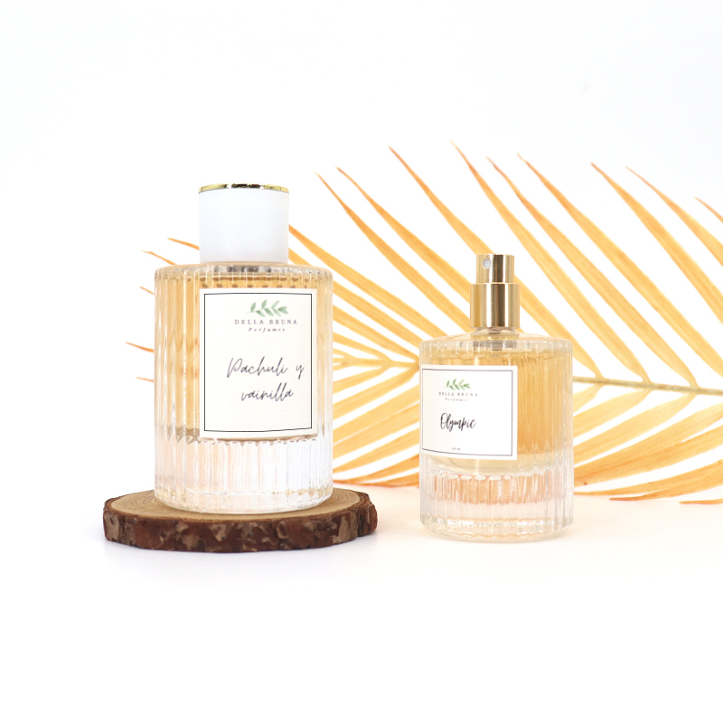 Custom Label Logo 100 Ml Thick Bottom Stripe Round Clear 30ml Perfume Spray Luxury Empty Glass Frosted Botol Parfum Bottle 50ml with Box for Perfume