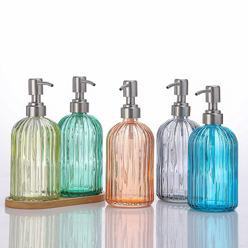 Screen Printed 400ml Round Glass Liquid Soap Dispenser Pump Bottle for Cosmetic