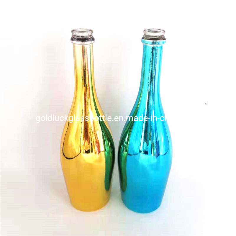 Electroplated Colorful Champagne Glass Bottle Gold, Blue, Pink Finish with Cork Stopper